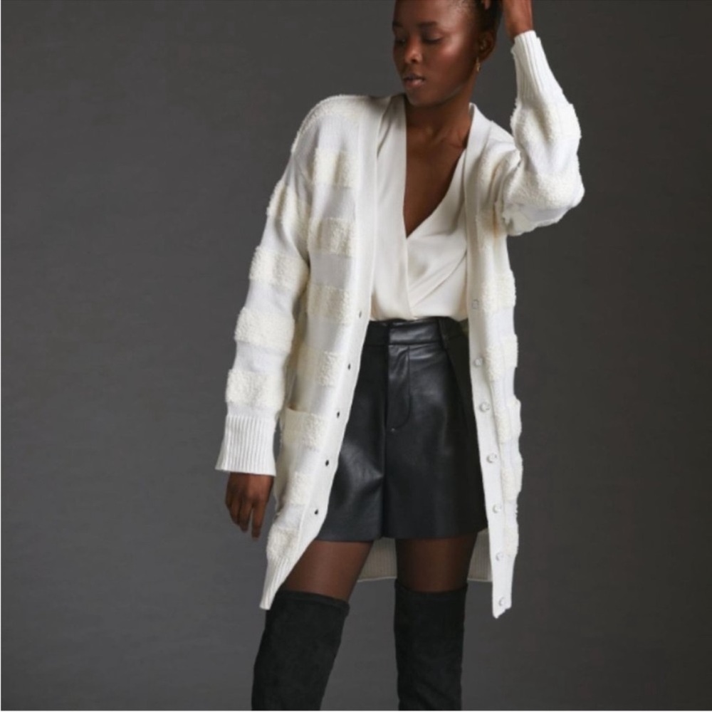 Anthropologie Daily Practice Cardigan Women's XS White Long Textured Stripe